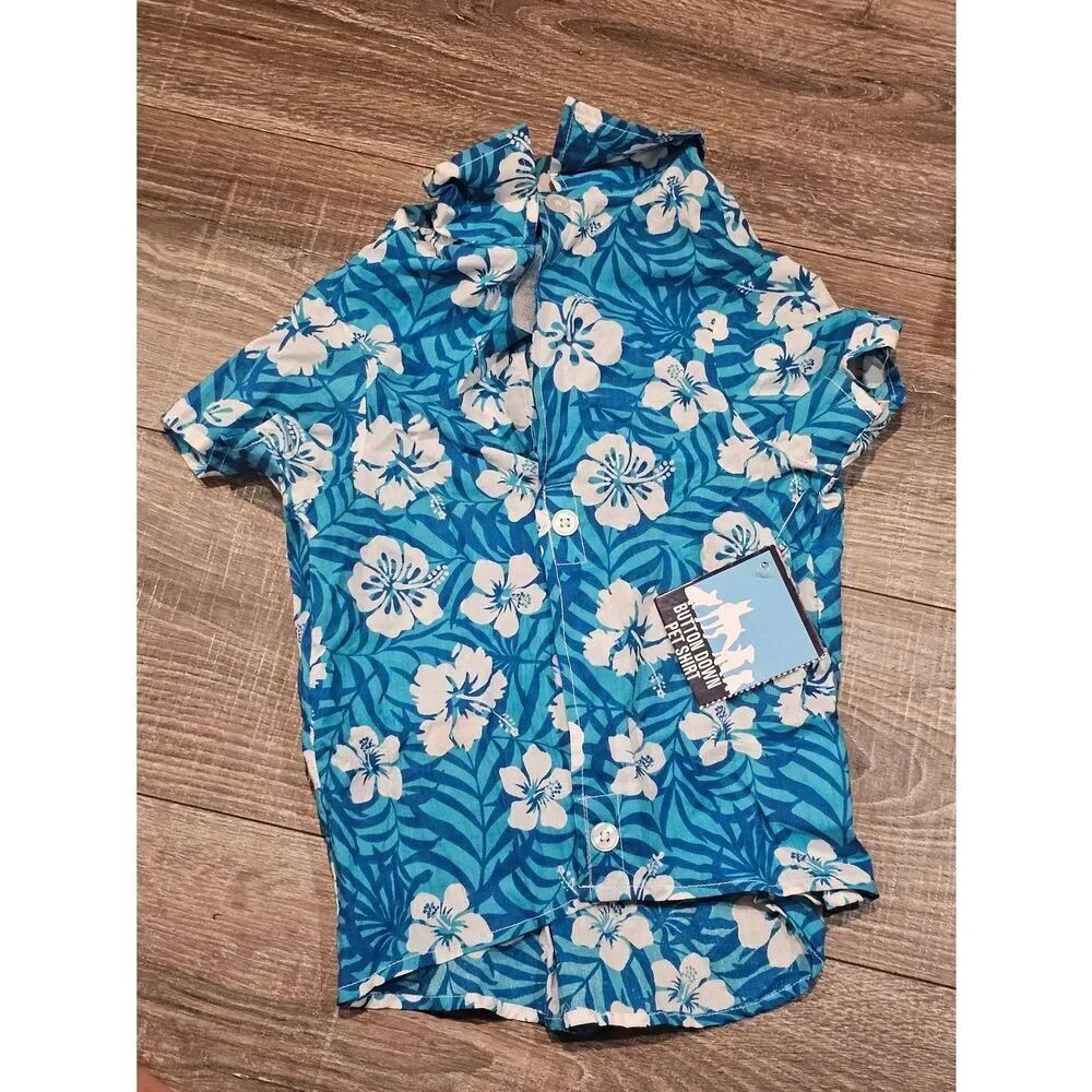 NEW Pet Outfit Blue Floral Button Down Shirt